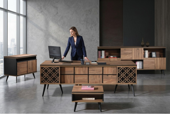 Bürotisch Arbeitszimmermöbel Komplettbüro Schreibtisch 4tlg Holz Braun