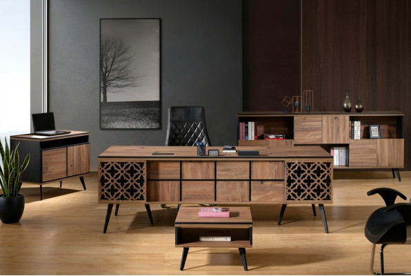 Bürotisch Arbeitszimmermöbel Komplettbüro Schreibtisch 4tlg Holz Braun