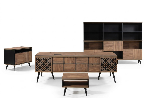 Bürotisch Arbeitszimmermöbel Komplettbüro Schreibtisch 4tlg Holz Braun