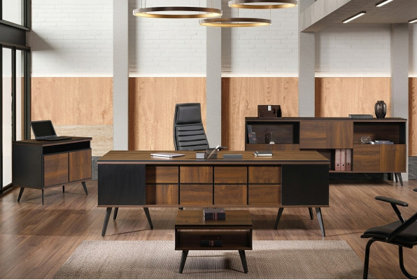 Komplette Arbeitszimmermöbel Schreibtisch Bürotisch 4tlg Holz Braun