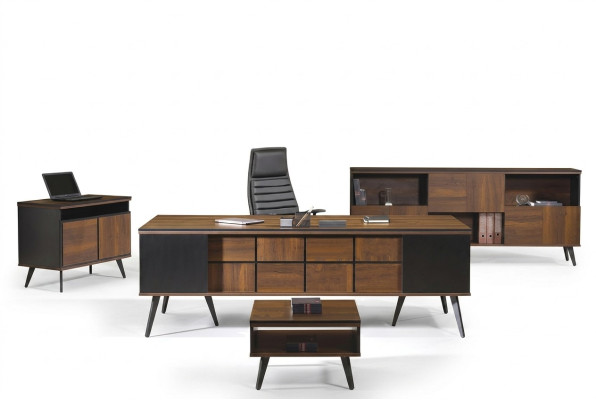 Komplette Arbeitszimmermöbel Schreibtisch Bürotisch 4tlg Holz Braun