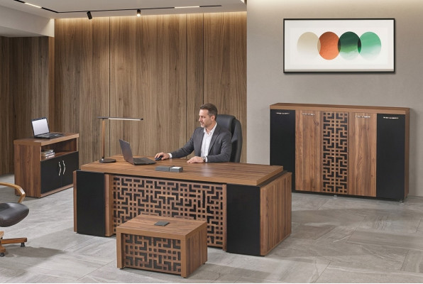 Komplettbüro Büromöbel Schreibtisch Büro Bürotisch Set 4tlg Holz Braun
