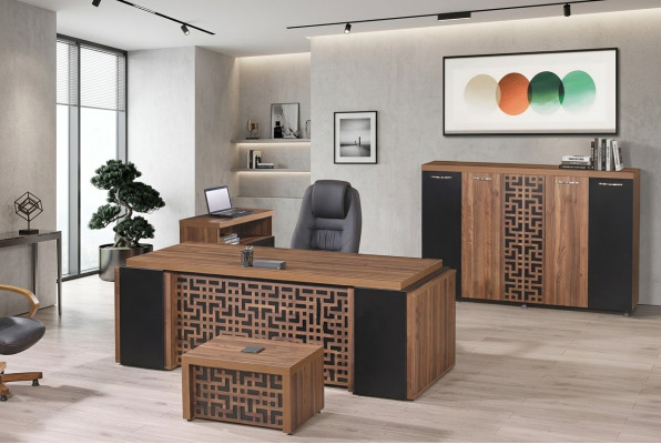 Komplettbüro Büromöbel Schreibtisch Büro Bürotisch Set 4tlg Holz Braun