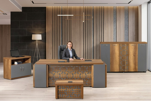 Komplettbüro Büromöbel Schreibtisch Büro Bürotisch Set 4tlg Holz Braun
