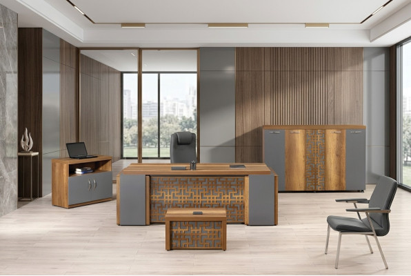 Komplettbüro Büromöbel Schreibtisch Büro Bürotisch Set 4tlg Holz Braun