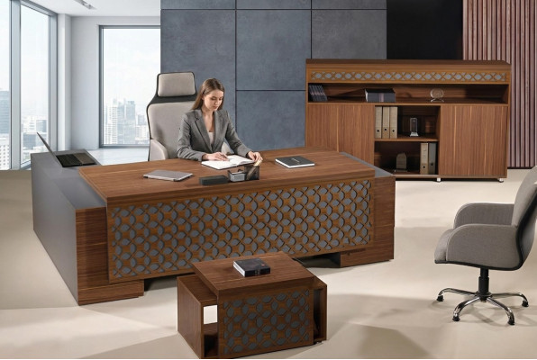 Eckbürotisch Komplette Büro Bürotisch Set 3tlg Holz Braun Büromöbel