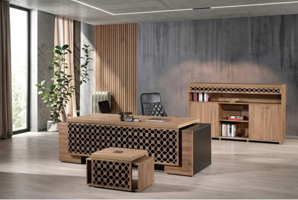 Luxus Eckbürotisch Komplette Bürotisch Set 3tlg Holz Braun Büromöbel
