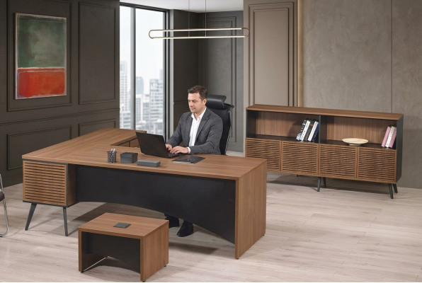 Komplette Arbeitszimmermöbel Eckbürotisch 3tlg Holz Braun Büromöbel