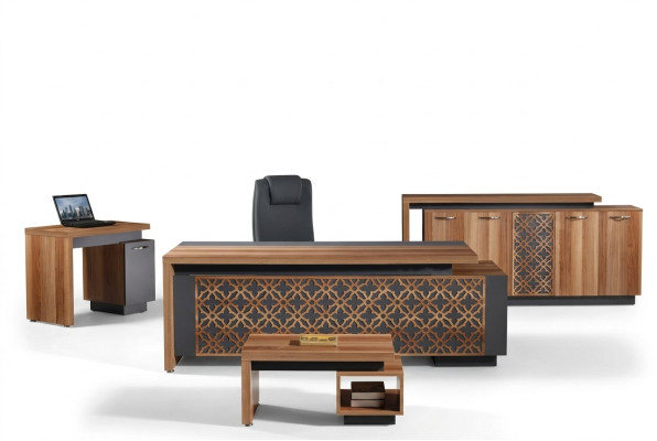 Komplettbüro Bürotisch Büromöbel Schreibtisch Set 4tlg Holz Braun Büro