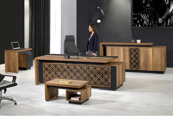Komplettbüro Büromöbel Schreibtisch Büro Bürotisch Set 4tlg Holz Braun