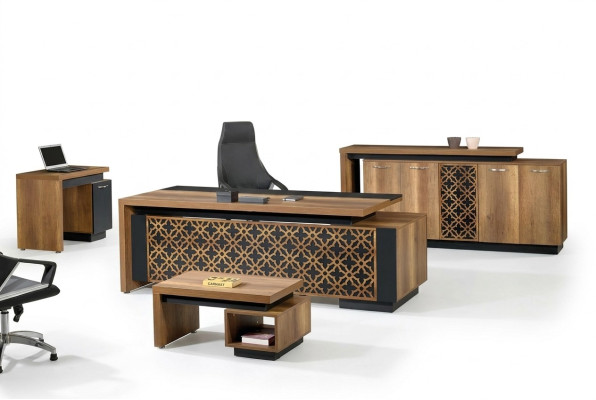Komplettbüro Büromöbel Schreibtisch Büro Bürotisch Set 4tlg Holz Braun