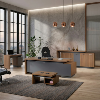 Bürotisch Büromöbel Komplettbüro Schreibtisch Set 4tlg Holz Braun