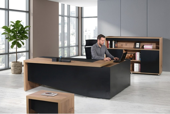 Arbeitszimmermöbel Komplette Eckbürotisch 3tlg Holz Schwarz Büromöbel