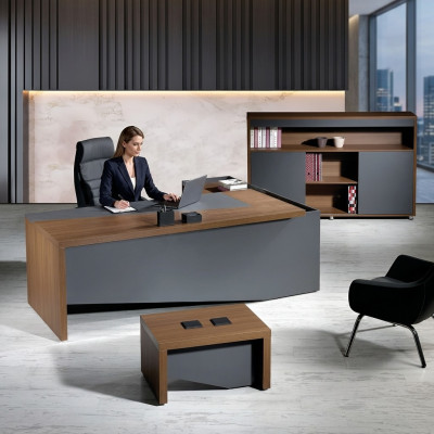 Eckbürotisch Komplette Büro Bürotisch Set 3tlg Holz Büromöbel Grau