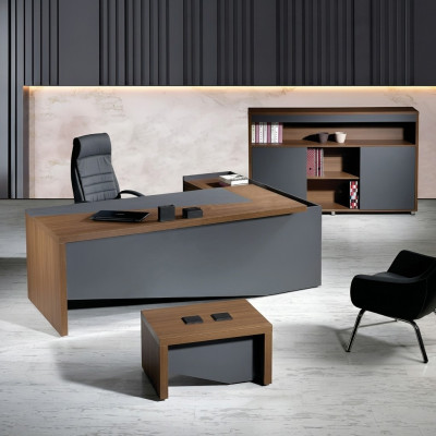 Klassische Komplette Arbeitszimmermöbel Grau Eckbürotisch 3tlg Holz