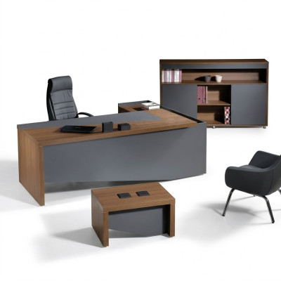 Klassische Komplette Arbeitszimmermöbel Grau Eckbürotisch 3tlg Holz
