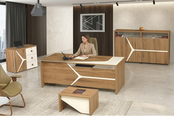 Modern Komplettbüro Schreibtisch Büro Bürotisch Set 4tlg Holz Braun