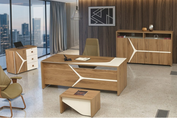 Modern Komplettbüro Schreibtisch Büro Bürotisch Set 4tlg Holz Braun