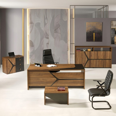 Arbeitszimmermöbel Schreibtisch Komplette 4tlg Holz Braun Büromöbel