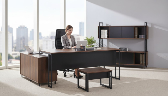 Büromöbel Komplettbüro Eckbürotisch Büro Bürotisch 3tlg Holz Braun