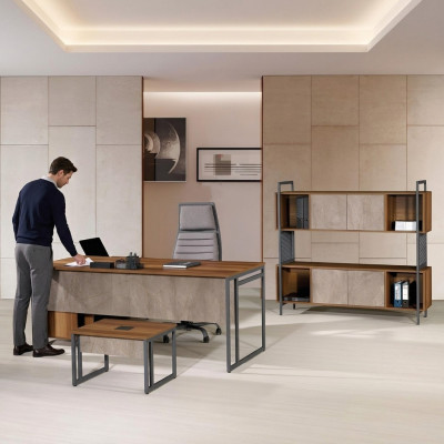 Eckbürotisch Komplette Büro Bürotisch Set 3tlg Holz Büromöbel Braun