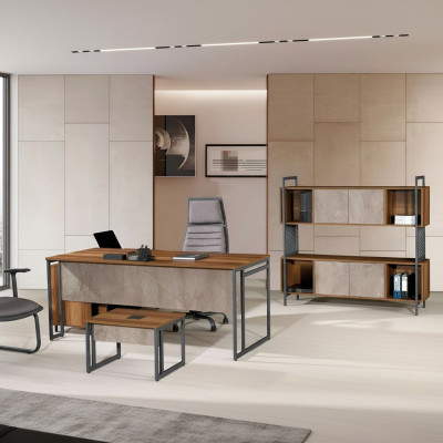 Eckbürotisch Komplette Büro Bürotisch Set 3tlg Holz Büromöbel Braun
