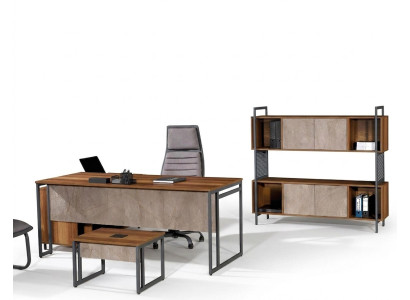 Eckbürotisch Komplette Büro Bürotisch Set 3tlg Holz Büromöbel Braun