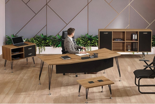 Bürotisch Büromöbel Komplettbüro Schreibtisch Set 4tlg Holz Schwarz