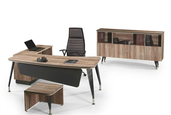 Garnitur Büro Eckbürotisch Bürotisch Set 3tlg Holz Büromöbel Braun