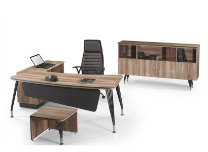 Arbeitszimmermöbel Komplettbüro Eckbürotisch Büro 3tlg Holz Braun Set