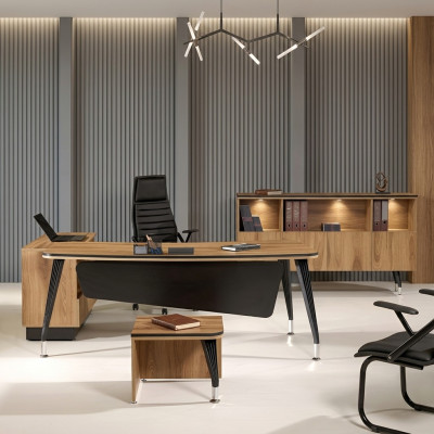 Eckbürotisch Arbeitszimmermöbel Komplettbüro Büro 3tlg Holz Braun Set