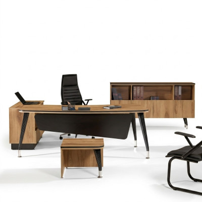 Eckbürotisch Arbeitszimmermöbel Komplettbüro Büro 3tlg Holz Braun Set