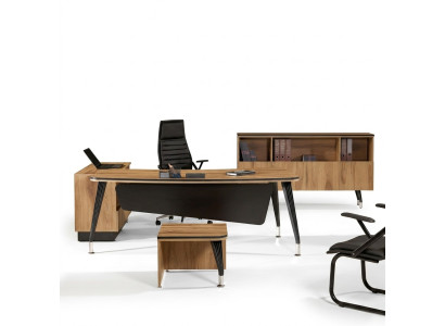 Eckbürotisch Arbeitszimmermöbel Komplettbüro Büro 3tlg Holz Braun Set
