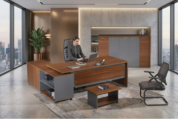 Gruppe Eckbürotisch Komplette Bürotisch Set 3tlg Holz Büromöbel Braun