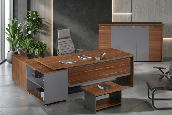 Gruppe Eckbürotisch Komplette Bürotisch Set 3tlg Holz Büromöbel Braun