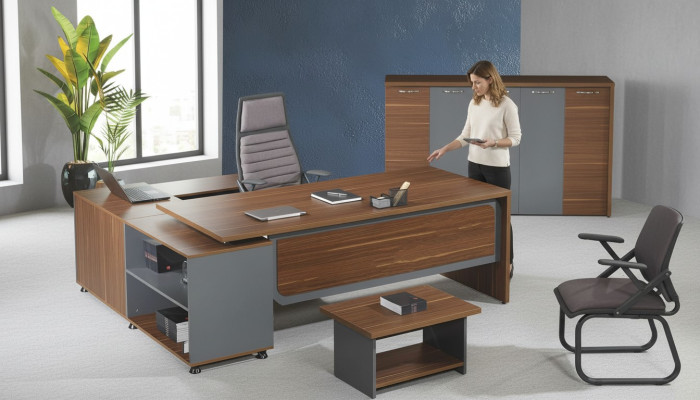 Garnitur Büro Eckbürotisch Bürotisch Set 3tlg Holz Büromöbel Braun