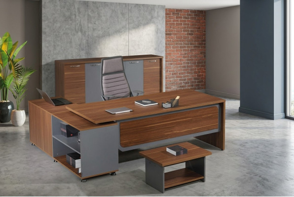 Garnitur Büro Eckbürotisch Bürotisch Set 3tlg Holz Büromöbel Braun