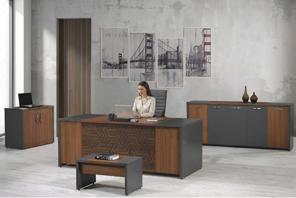 Komplettbüro Bürotisch Büromöbel Schreibtisch Set 4tlg Holz Braun Büro