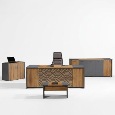 Komplettbüro Büromöbel Schreibtisch Büro Bürotisch Set 4tlg Holz Braun
