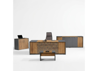 Komplettbüro Büromöbel Schreibtisch Büro Bürotisch Set 4tlg Holz Braun
