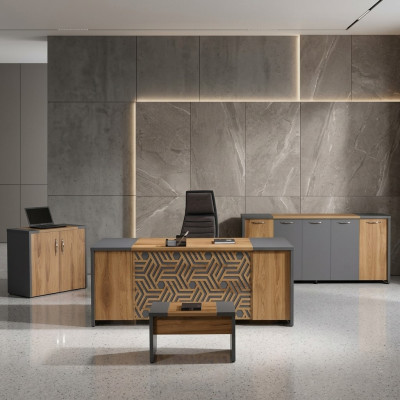 Büro Arbeitszimmermöbel Komplettbüro Schreibtisch 4tlg Holz Braun Set