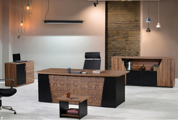 Schreibtisch Komplettbüro Bürotisch Büromöbel Set 4tlg Holz Braun Büro