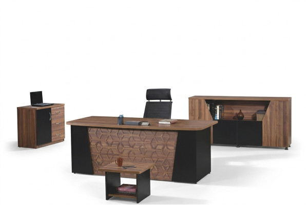 Schreibtisch Komplettbüro Bürotisch Büromöbel Set 4tlg Holz Braun Büro