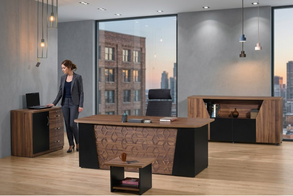 Garnitur Büro Schreibtisch Bürotisch Set 4tlg Holz Büromöbel Braun