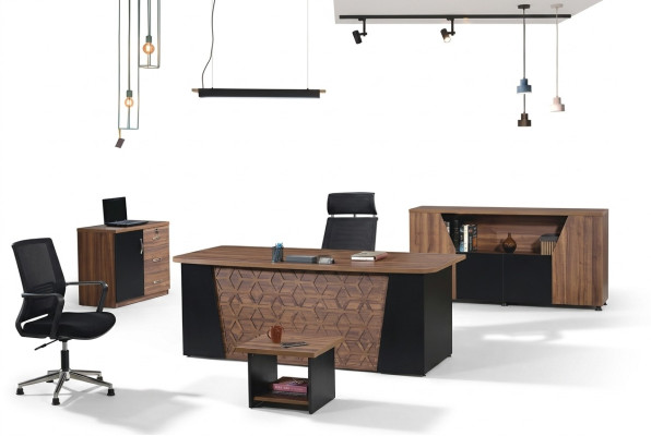 Garnitur Büro Schreibtisch Bürotisch Set 4tlg Holz Büromöbel Braun