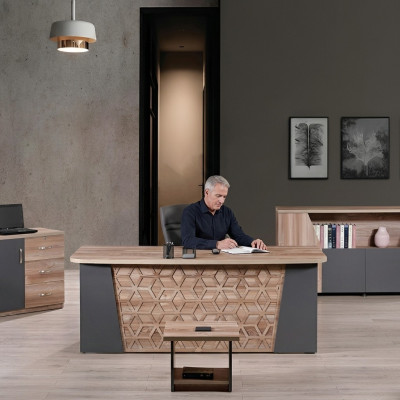 Komplettbüro Bürotisch Büromöbel Schreibtisch Set 4tlg Holz Braun Büro
