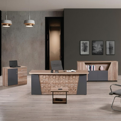 Komplettbüro Bürotisch Büromöbel Schreibtisch Set 4tlg Holz Braun Büro
