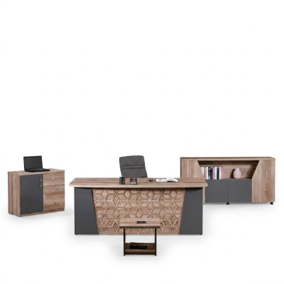 Komplettbüro Bürotisch Büromöbel Schreibtisch Set 4tlg Holz Braun Büro