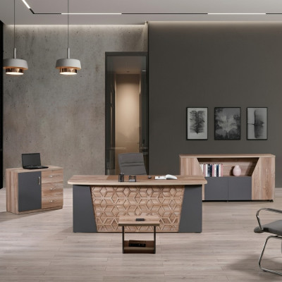 Komplettbüro Büromöbel Schreibtisch Büro Bürotisch Set 4tlg Holz Braun