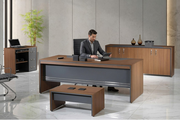 Arbeitszimmermöbel Komplettbüro Schreibtisch Set 4tlg Holz Braun Tisch